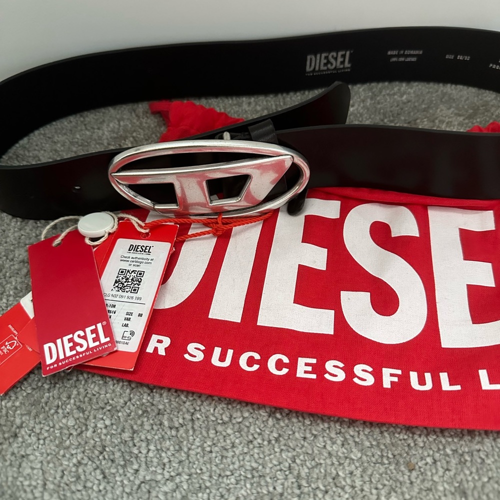 Diesel Black Belt with Shiny Silver Buckle